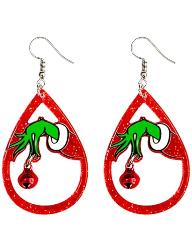 Christmas Red White Green Earrings Gift Holiday Earrings for Women (Green hand)
