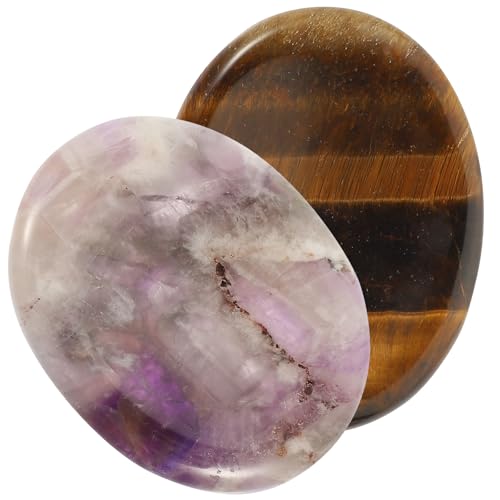 CLISPEED Lot de 2 Pierres Naturelles Forme Pouce et Œil de Tigre pour Massage Visage et Soulagement Stress, Accessoires Lithothérapie Portables Adaptés la Relaxation