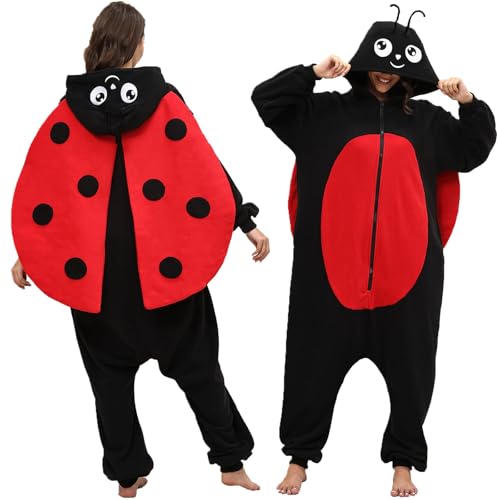 CWDGAGANB Adult Ladybug Costume Ladybug Onesie Pajamas Halloween Costumes Cosplay Sleepwear for Women Men L