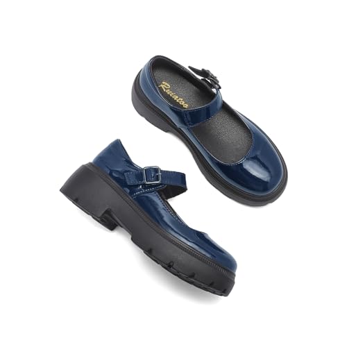 Womens Mary Jane Shoes Round Toe Ankle Buckle Strap Chunky Heel Platform Pumps Comfortable for Dressy Casual Party Work Oxfords 3965-blue-363