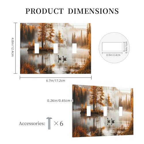 Decorative Switch Covers Plate Funny Ducks Vintage Lakeside Landscape 3 Gang Wall Plate Oversized Triple Toggle Light Switch Plate Jumbo Faceplate for Bedroom Home Decor