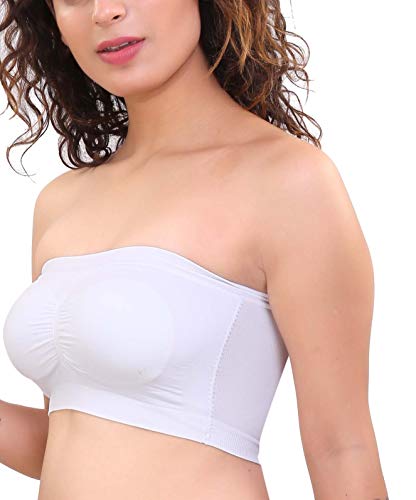 Image of GLAMORAS Polyester Spandex Padded Strapless Non Wired Removable Pads Seamless Bandeau Tube Top Bra