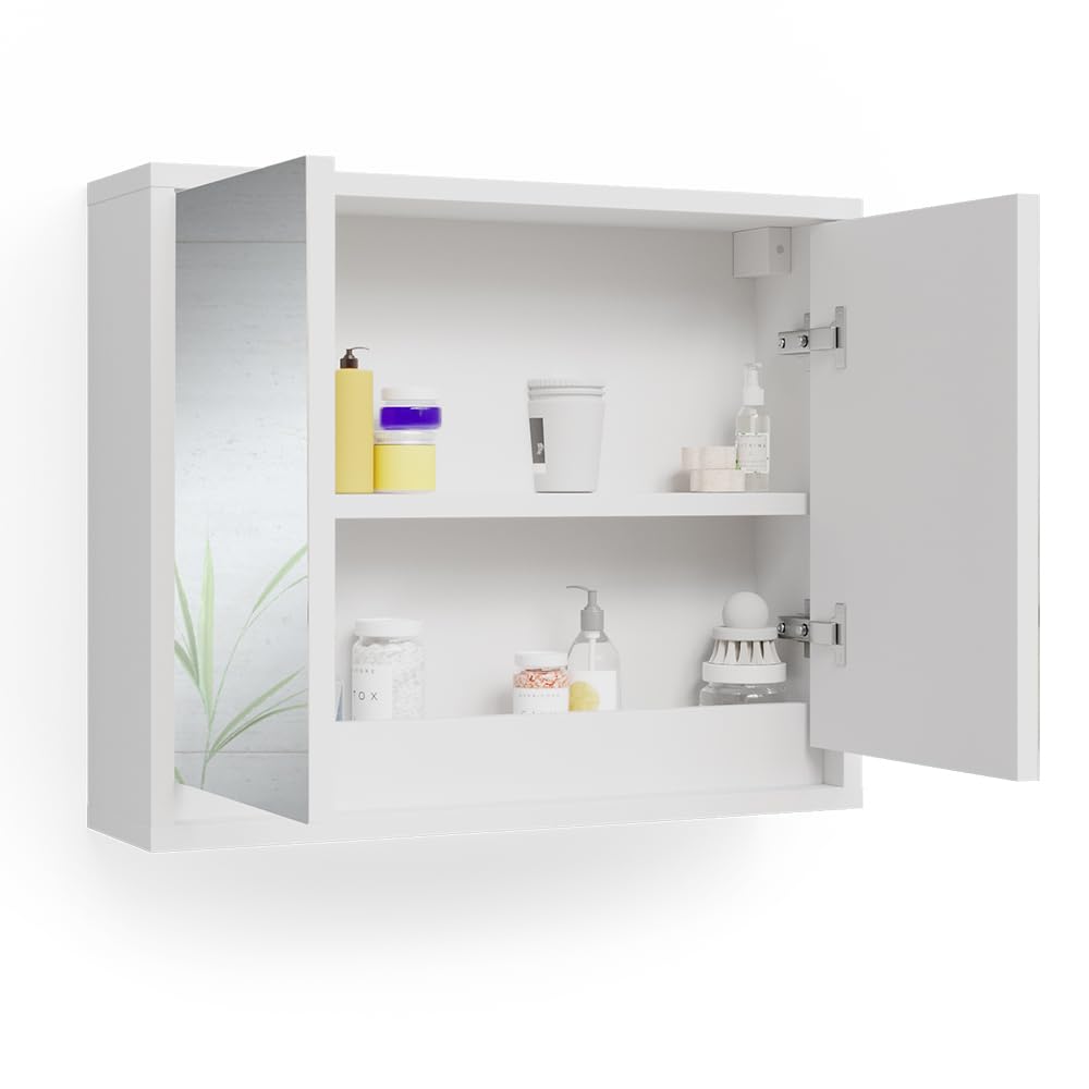 Vicco Armario con Espejo para baño Mila, Blanco, 55 x 45 cm | para montaje en pared con estantes ajustables
