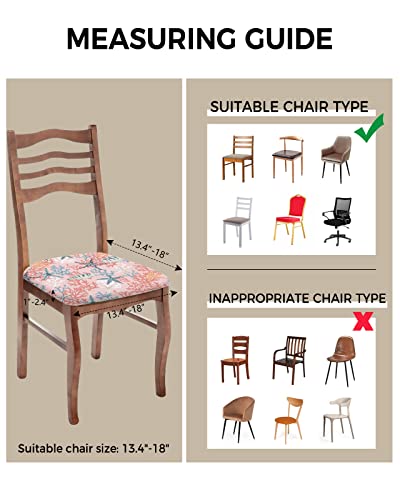 Summer Beach Seat Covers For Dining Room Chairs Covers, Office Chair Seat Cover, Ocean Coastal Starfish Nautical Blue Pink Coral Chair Slipcovers Stretch Cushion Protector For Kitchen Banquet Set Of 2 #TOP2