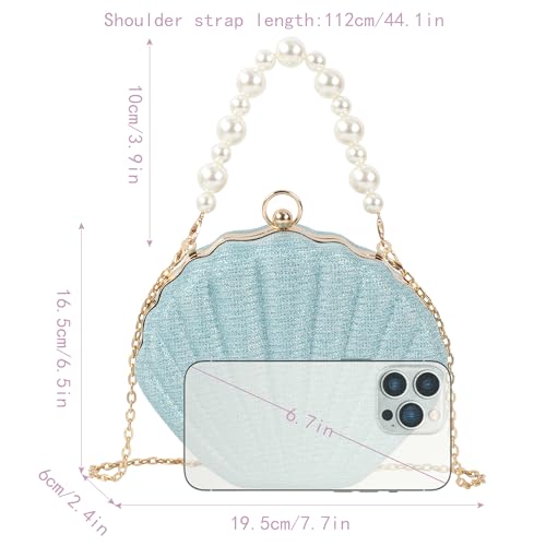 Image of Glitter Seashell Evening Clutch Purse Mini Chain Crossbody Bag Pu Leather Shell Pearl Shoulder Bag