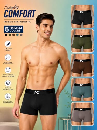 Image of Men's Boxer Briefs for Men Pack of 5 | Soft Stretchable Trunks with Elastic Waistband | Comfortable Breathable Innerwear, Sports & Gym