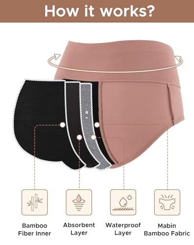 Image of INNERSY Women's Bamboo Viscose Heavy Flow Period Underwear High Waisted Leakproof Panties 3 Pack