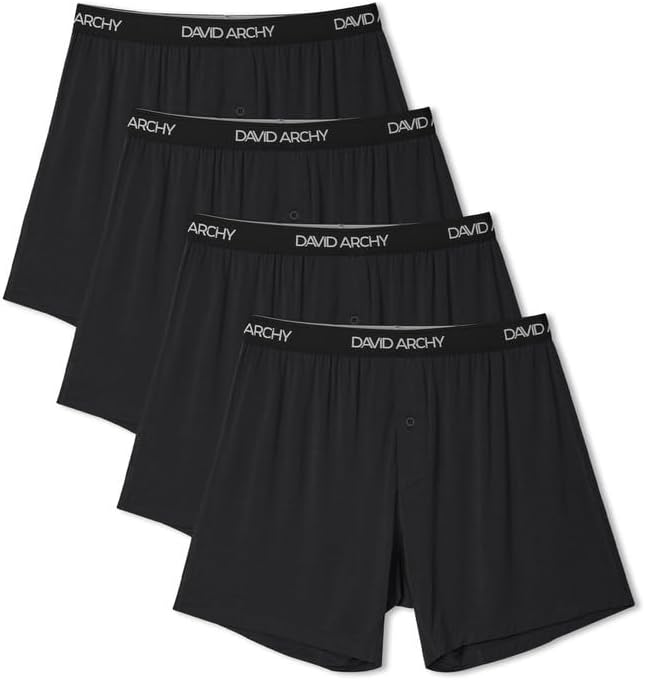 DAVID ARCHY Men’s Underwear Boxer Shorts Rayon Made From Bamboo Breathable Boxers for Men with Soft Stretch Waistband 4 Pack