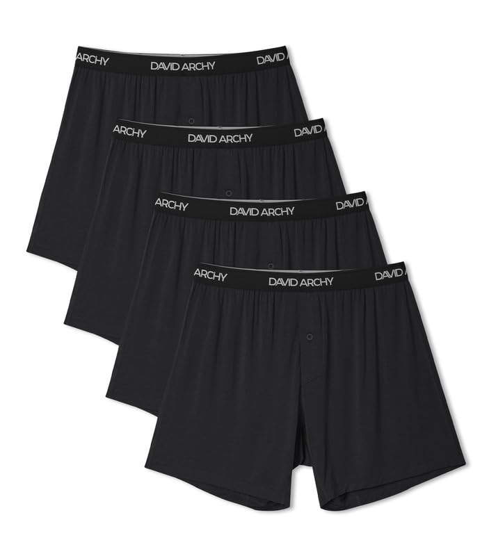 DAVID ARCHY Men's Boxer Shorts Made of Rayon from Bamboo Breathable Boxers for Men 4 Pack