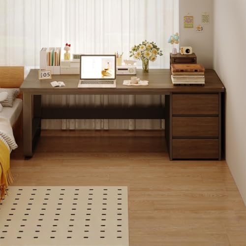 TIMDU パソコンデスク pcデスク3つの引き出し収納 幅50cm 事務机 在宅ワーク デスク木製 勉強机 収納付き 書斎 在宅勤務 食事 オフィス 勉強 作業机 組み立てが簡単 (ウォルナット色,140*50*74.5cm,椅子なし)