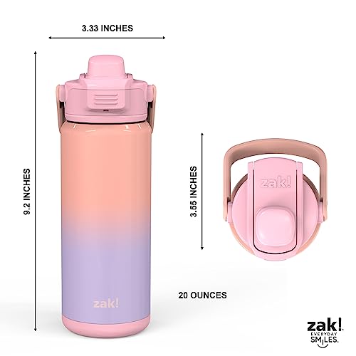 Image of Zak Designs Beacon Insulated Bottle, Ombre Lavender - 20 oz - Durable Stainless Steel - Double-Wall Vacuum Insulation, Silicone Spout & Push-Button, Leak-Proof Lid - Dishwasher Safe