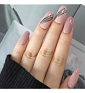 FURUBETA Press on Nails Medium Almond French Fake Nails Full Cover Acrylic Nails for Women and Girls