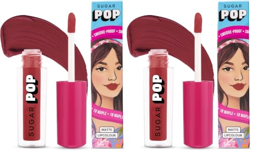 Image of SUGAR POP Matte Lipstick | Smudge-Proof | Vitamin E | Long Lasting 8 Hrs | Lip Colour For Women | 1.6 ml - 18 Maple (Pack of 2)