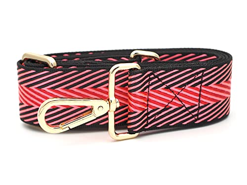 Image of CRAFTMEMORE Wide Shoulder Strap Zigzag Pattern Adjustable Bag Handle Crossbody Nylon Belt Replacement JK19 (Pink, Gold Clasp)