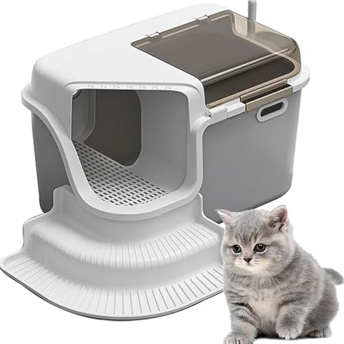 猫トイレ 自動 猫トイレ 廊下型猫用トイレボックス、完全密閉型、特大、飛散防止、消臭、防臭、跳ね上げ式、高さのある猫用トイレ