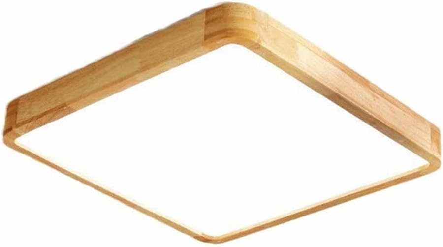 Japanese Style Ultra-Thin Wooden Lamp Indoor Wooden Square LED Ceiling Lights Fixture Easy Installation of Ceiling Lighting Tri-Color Dimming (3000K/4500K/6000K) Bedroom, Kitchen, Living Room
