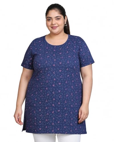 Image of In Love Women's All-Over Printed Cotton Plus Size Longline T-Shirt with Pockets