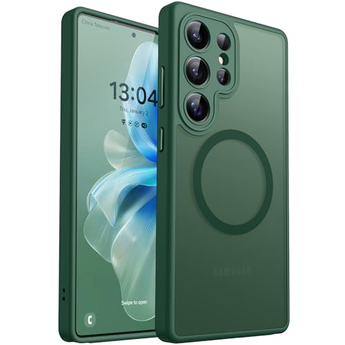 Image of CANSHN Designed for Samsung Galaxy S25 Ultra Case (2025) [Full Camera Protection] [Compatible with Magsafe] Translucent Matte Back Protective Phone Cover, Deep Green | (2025)