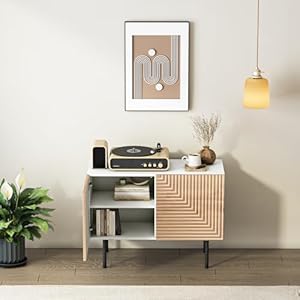 Roomfitters mid century buffet cabinet boho free standing accent cabinet with doors poplar wood print carved and geometric design media console for living room  urban country home decor