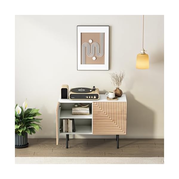 Roomfitters mid century buffet cabinet boho free standing accent cabinet with doors poplar wood print carved and geometric design media console for living room  urban country home decor