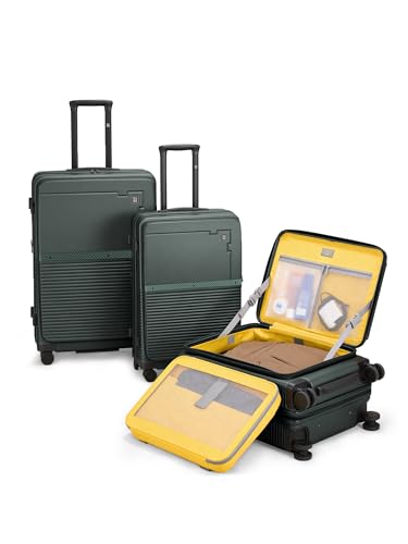 Image of EUME Aerotop Cabin, Checkin Medium & Large Trolley Bag Set of 3 | Space Saving Top Open Suitcase | Expandable Hard Polycarbonate Luggage | TSA Lock, Anti Theft Zipper, Silent Wheels | Pine Green