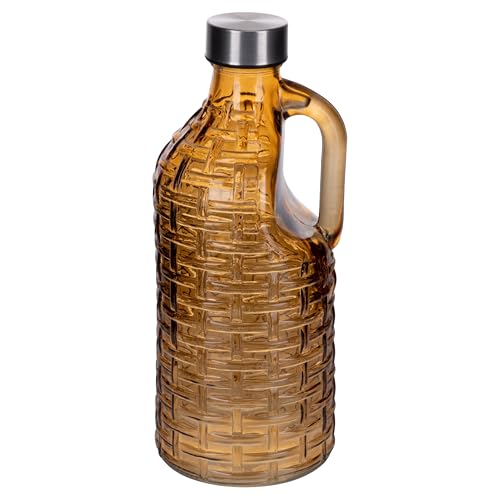 Villa d'Este Home Tivoli 1996 Lot de 3 bouteilles d'eau 1l en verre avec poignée, bouchon en plastique PP et acier inoxydable, Dulce de Leche