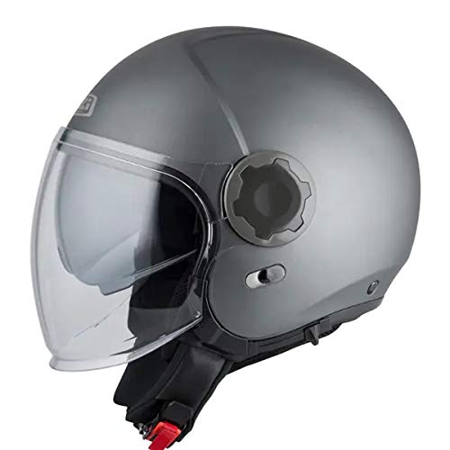 NZI RINGWAY Duo Solid Antracita Mate | Casco de Moto Jet Abierto con Visor Solar - Unisex Hombre y Mujer Homologado ECE (M)