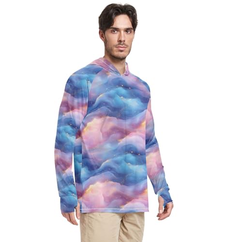 Blue Pink Purple Marble Texture Men's Sun Shirts Hoodies Long Sleeve Swim Shirts UPF 50 + Beach Shirt S2