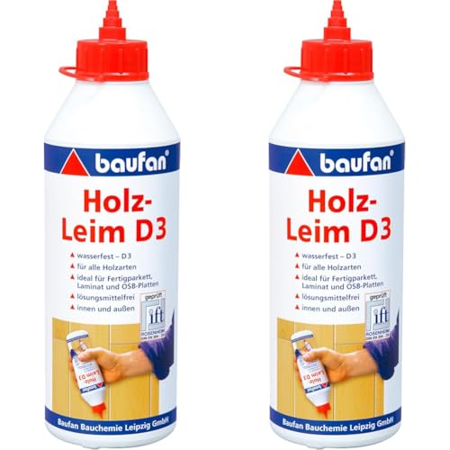 Baufan Colle à Bois D3-500g I Étanche, Sans Solvant I Pour Tous Types de Bois, OSB, Stratifiés I Sèche Transparent I Intérieur et Extérieur (Lot de 2)