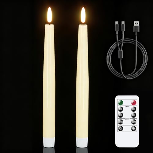 GenSwin Rechargeable Flameless LED Taper Candles Battery Operated Remote