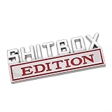 Shitbox Edition Abzeichen für Aveo, Zinklegierung, Metall, Auto-Emblem-Aufkleber, lustiger Heckklappen-Aufkleber, Dekoration für den Kofferraum (Silber und Rot)