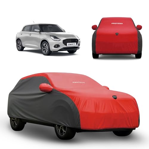 Image of PROTEGO Prime Series India's 1st Anti-Tear Car Cover for Maruti Suzuki Swift | Heavy Duty, Custom Fit, All Weather | 100% Waterproof, Windproof & Hail Resistant | 2 Year Warranty | Red + Black