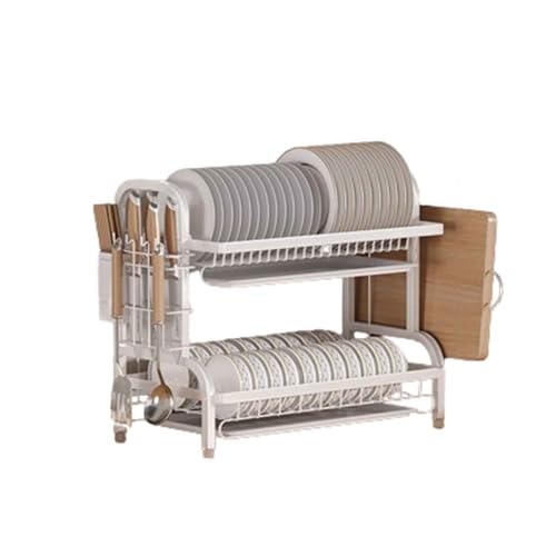 Escurreplatos de cocina para platos, cesta de cubiertos, estante de secado blanco con bandeja de goteo, organizador de ahorro de espacio para muebles de cocina (43 x 25 x 39 cm)