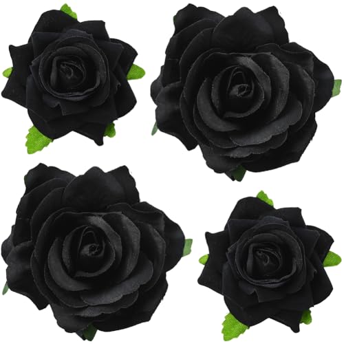 Lot de 4 pinces à cheveux rose noire en tissu pour mariage et déguisement d'Halloween