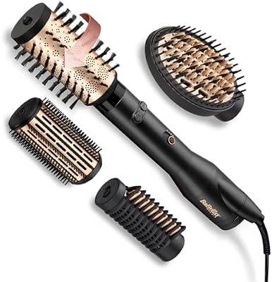 BaByliss AS970E Cepillo de Aire Caliente Big Hair Luxe, Cepillo secador de pelo, 4 Cabezales, Iónico, Rotación multidireccional