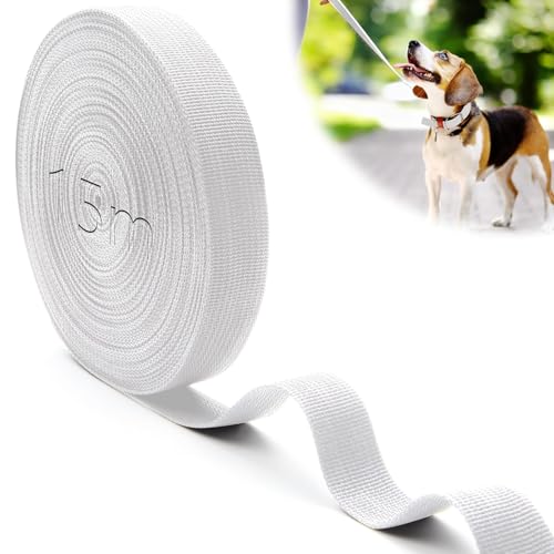 Mbsomnus 15M Gurtband Polypropylen Gurtband 25 mm Weiß Baumwolle Taschengurt Gurtbänder Wasserresistent Nylonband für Schneiden Nähen DIY Rucksack Gepäckgurten Handtaschen Hundeleinen