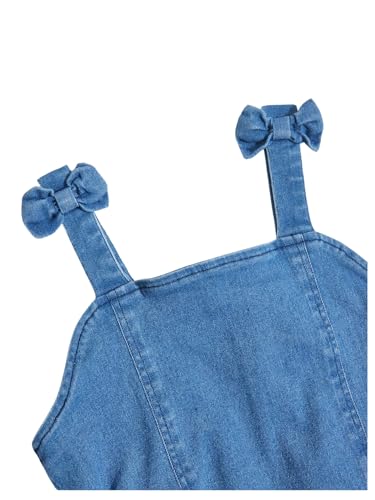 Floerns Girl's Cute Denim Dress Bow Tie Straps Sleeveless Ruched Ruffle Hem Mini Dress4