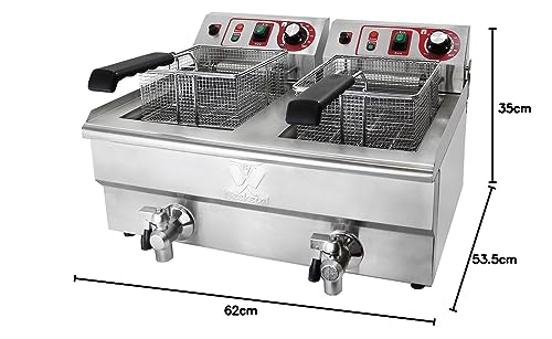 Beeketal 'BWF-132' Profi Gastronomie Doppel Kaltzonen Fritteuse (2 x 13l Volumen für max. 2 x 8,5l Öl) Edelstahl Gastro Imbiss Friteuse mit Doppelheizspirale und Fettablaufhahn - 400V Starkstrom – Bild 6