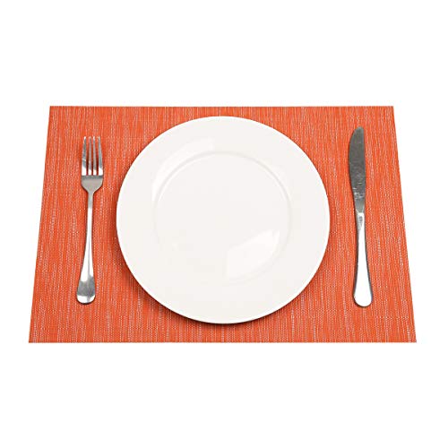 Shacos Placemats Set Of 6 Woven Vinyl Place Mats For Dining Table Indoor Outdoor Table Mats Wipe Clean (6, Orange) #TOP5