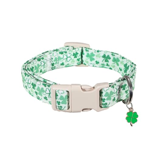 Britwicfr Green Dog Collar Cute Spring Theme Dog Collar with Green Clover Print for Small Dogs Small Puppy Collar for Girl Dogs & Boy Dogs S
