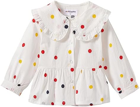 Mud Kingdom Little Girls Long Sleeve Shirt Peter Pan Collar Colorful Polka Dots White 5T