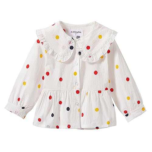 Mud Kingdom Toddler Girls Long Sleeve Shirt Peter Pan Collar Colorful Polka Dots White 2T cover