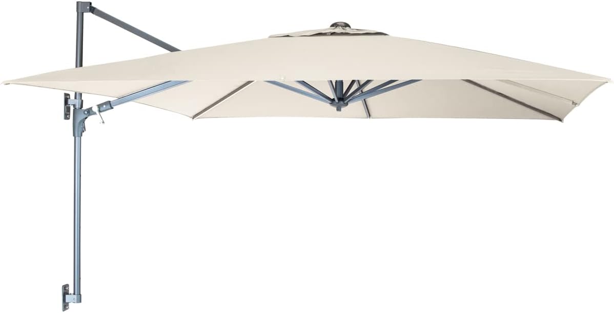 KETTLER Wall Mounted Free Arm Parasol 2.5m Square - Grey Frame/Natural Canopy with Fixing Brackets