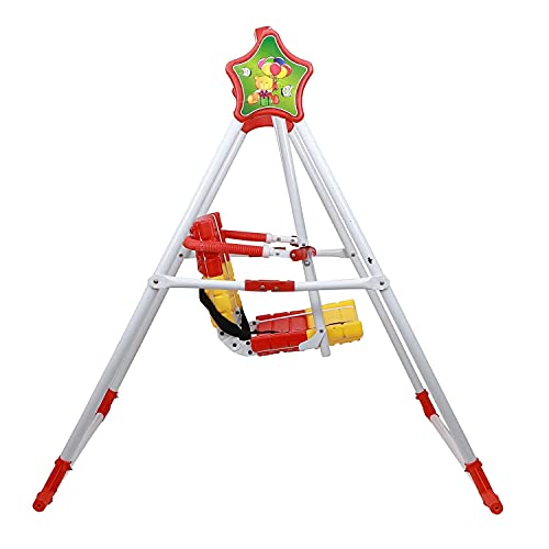 Image of BabyGo Kids Swing for 1-5 Years | Heavy-Duty Metal Frame Baby Swing Seat with Safety Belt | Indoor & Outdoor Foldable Toddler Swing | 30kg Capacity | Easy DIY Installation - Red