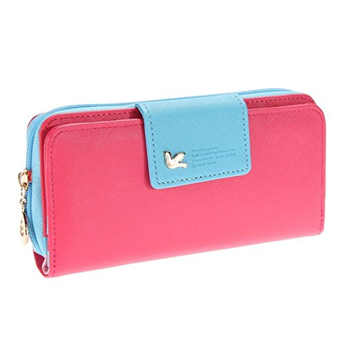 Ein Damen Multi-Position Zwei Fold lang Reißverschluss Portemonnaie lang Reißverschluss Geldbörse Handtasche Handtasche, Pink (Rot) - QB005