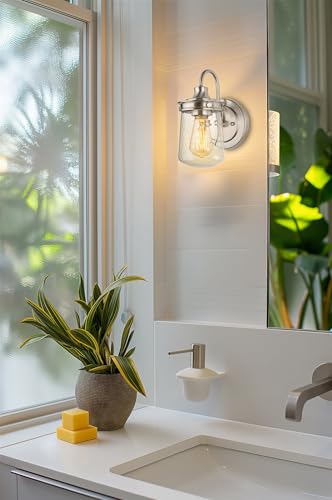 Kira Home Mason 10" Industrial Wall Sconce, Seeded Glass Shade + Brushed Nickel Finish - Image 6