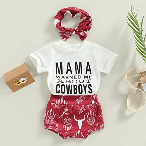 Western Baby Girl Clothes Boho Cow Print Short Sleeve T Shirt Top + Bloomer Shorts Set Infant Summer Outfits (C-White, 12-18 Months)