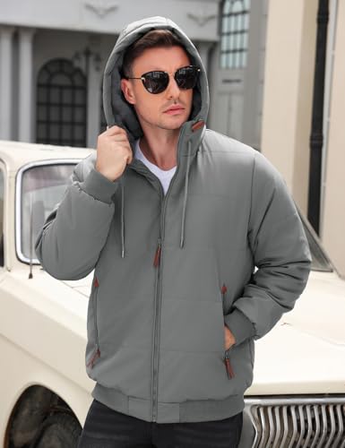 Men's Jackets Warm Fleece Lined Winter Men's Coats Hood Water Repellent Outdoor Fleece Jackets Full Zip Thermal Jacket with Multi-Pocket Thick Coat - Image 3