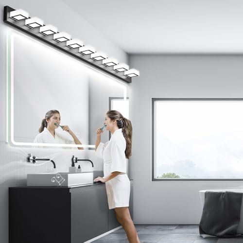 Image of Ralbay 66inch Matte Black Bathroom Vanity Lights Metal Acrylic LED Modern Black Bathroom Wall Lighting Fixtures