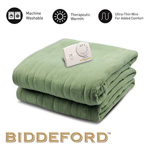 Biddeford Blankets Comfort Knit Electric Heated Blanket With Analog Controller, Twin, Sage Green #TOP3